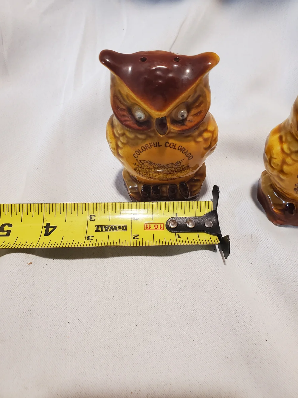 Vintage Ceramic Owl Salt & Pepper Shakers Colorful Colorado Googly Eyes Souven